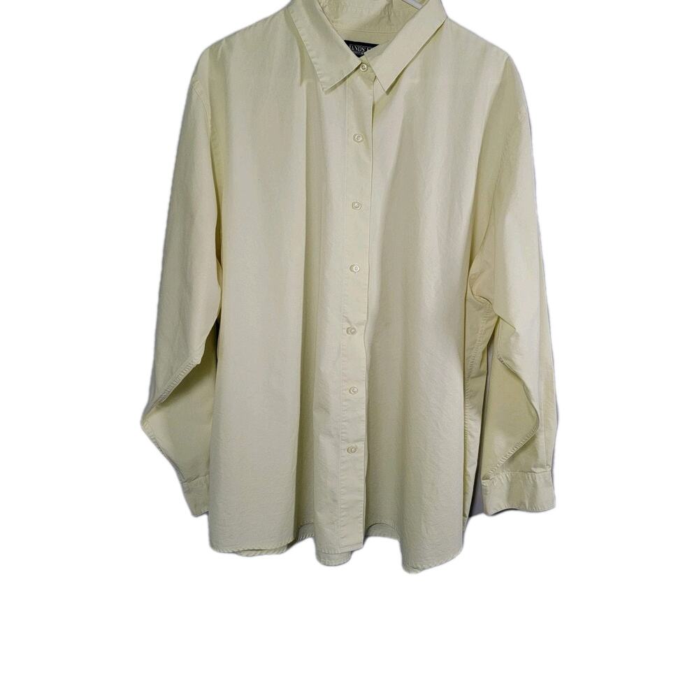 Lands End Button Up Yellow Shirt Womens 26 Minimalist Cottagecore Career Office